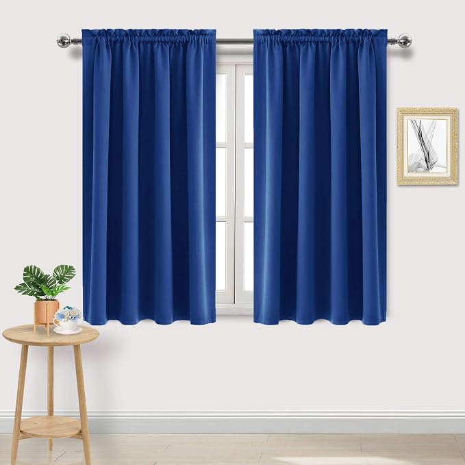 DWCN Blackout Curtains for Bedroom Living Room 52 x 45 Inch Long 2 Panels | Room Darkening, Thermal Insulated, Light Blocking, Rod Pocket Drapes, Noise Reducing Window Treatments, Classic Blue