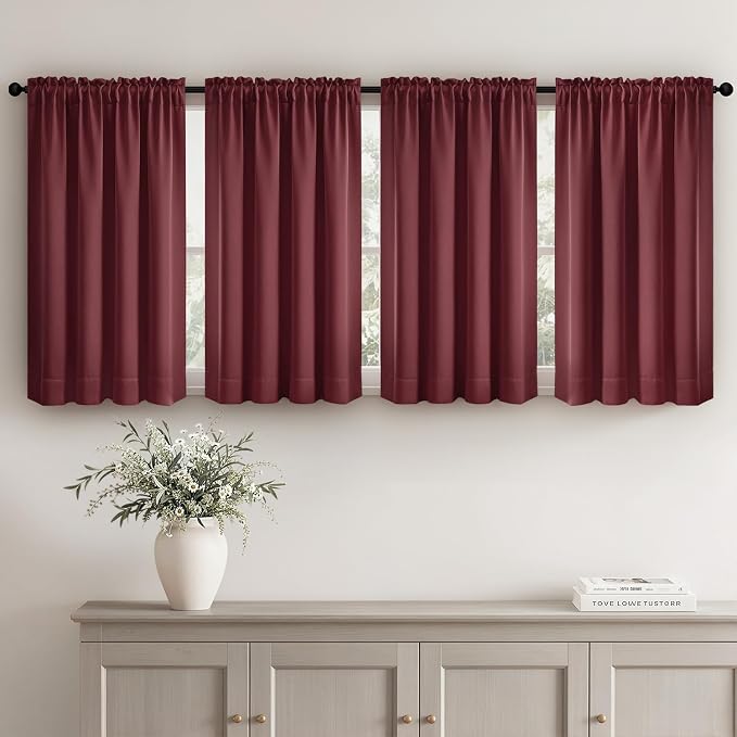 MIULEE Set of 4 Burgundy Red 45 Inch Short Blackout Kitchen Window Curtains | Bedroom Drapes, Light Blocking Privacy Curtains for Small Windows, Bathroom, RV/Motorhome, Laundry, Top&Bottom Rod Pocket