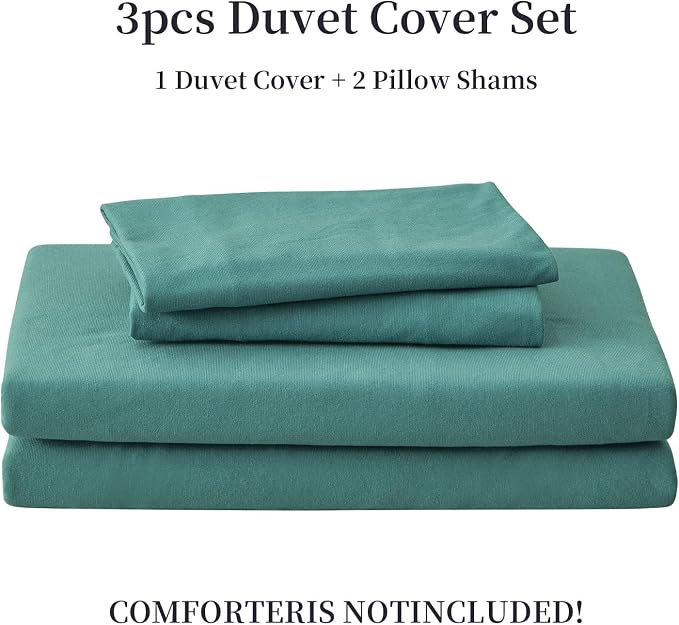 PURE ERA Jersey Knit Sheet Set Solid Teal Green Twin | 100% Cotton, 3 Piece Set, T Shirt Soft, Breathable, Envelope Closure Pillowcases, Hidden Zipper, 8 Ties, No Insert, Modern