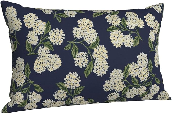 Navy Blue Spring Pillow Covers 12x20 Inch 2 Pcs Green Yellow Hydrangea Flower Decor Throw Pillows Vintage Floral Seasonal Summer Outdoor Decoration Pillowcase Linen Cushion Cover for Couch Sofa