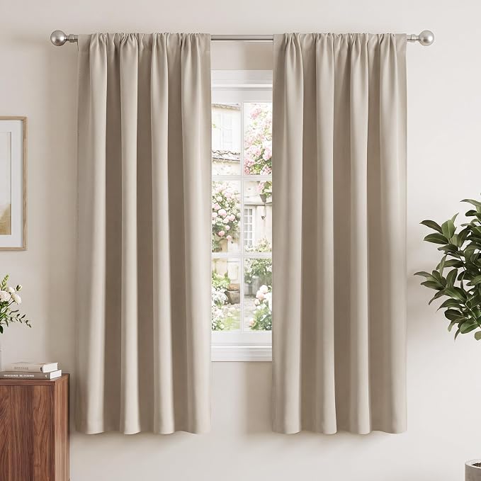 NICETOWN Cream Blackout Curtains for Bedroom 42" Wide x 63" Long 2 Panels | Window Treatment Thermal Insulated Rod Pocket Drapes for Kitchen, Light Blocking Noise Reducing Room Darkening Home Decor