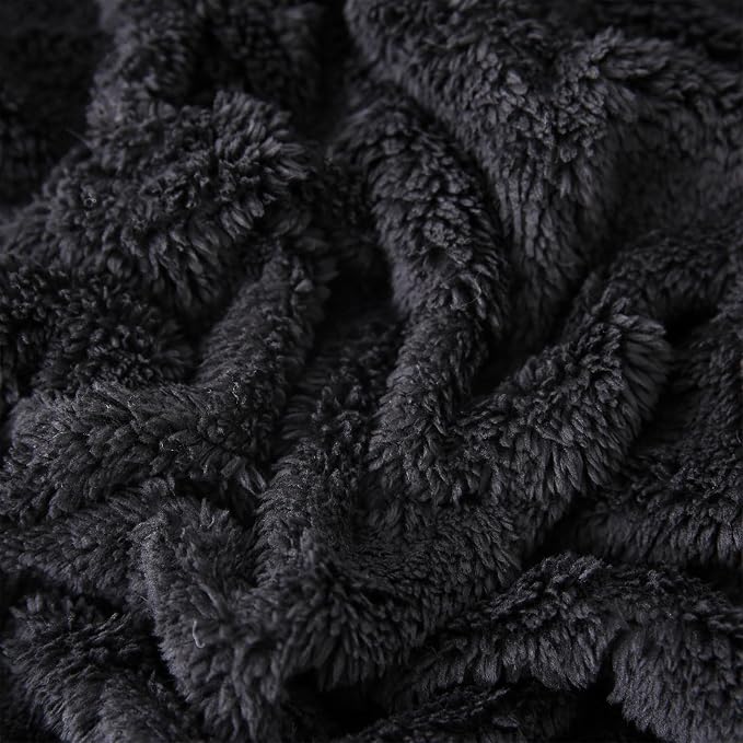 Black Fleece Throw Blanket 60”×80”Checkered Design for Couch Sofa | Super Soft Cozy Plush Microfiber 3D Square Pattern Flannel Blanket for Bed Lightweight for Adults,Women