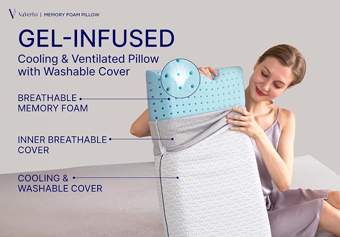 Memory Foam Pillows - Cooling Firm Pillow - Standard Size 2-Pack | Memory foam pillow - Back stomach & side sleepers - Shoulder & back pain relief -Cooling pillow washable bamboo viscose cover