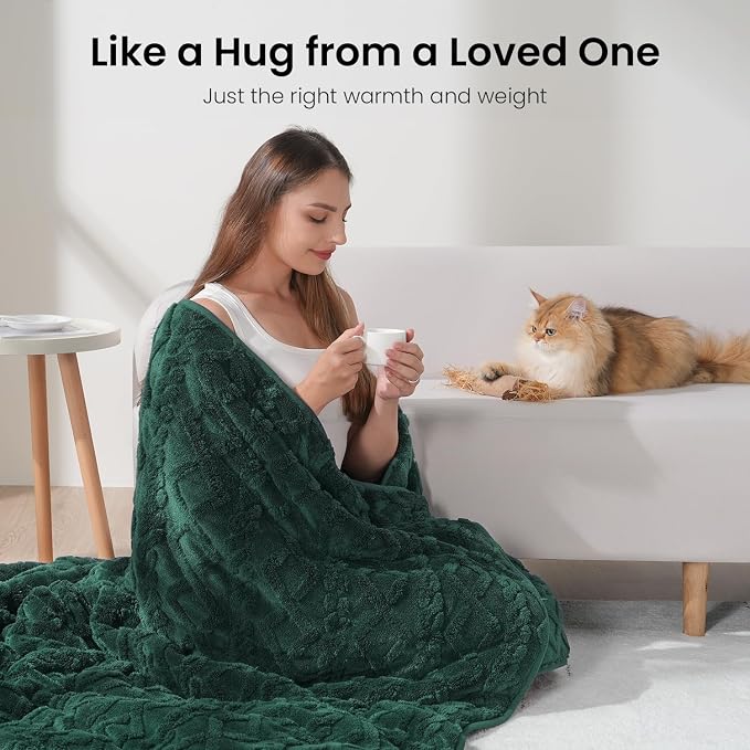 Drewin Weighted Blanket Queen Size for Adults 15lbs,Dark Green,48" x 72" | Great for Sleep Natural and Relaxing，Soft Jacquard Sherpa with Glass Beads，Cozy Heavy Throw Blankets，Machine Washable