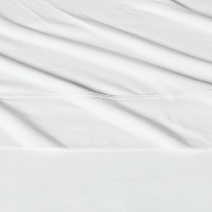 Amazon Basics 100% Cotton Jersey Bed Sheet Set, Breathable, Machine Washable, All-Season, King, White, Solid