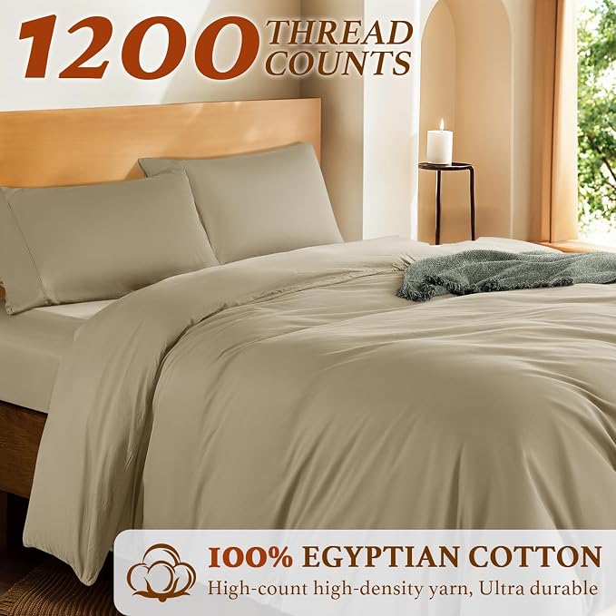DEITAS 100% Cotton King Duvet Covers 3 Piece,1200 Thread Count，Linen | Luxury Egyptian Cotton Comforter Cover With Zipper Closure, Ultra Cooling Breathable, Hotel Bedding Duvet Covers