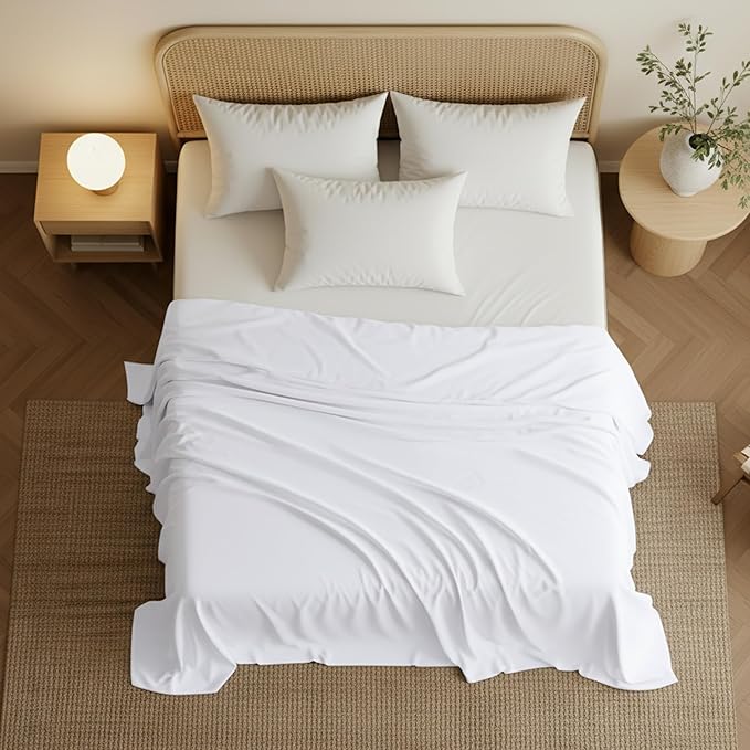 Twin Size Flat Sheet Only, Ultra Soft & Breathable Hotel Sheets, White | Hotel Bedding, Cooling Comfort, Smooth Feel, Wrinkle & Fade Resistant, Easy Care, Long-Lasting, Machine Washable, OEKO-TEX