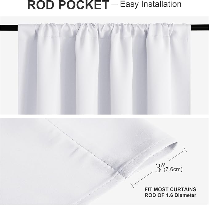 PONY DANCE Room Darkening Curtains for Bedroom 90 inches Long 2 Panels Set, Thermal Insulated Rod Pocket Window Drapes, Noise Reducing Window Treatment for Living Room(W42 x L90 inch, Pure White)