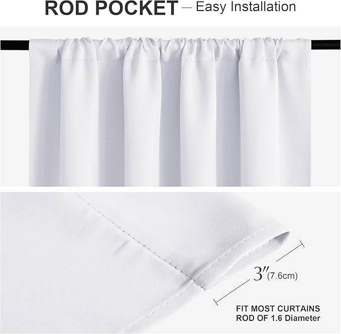 PONY DANCE White Curtains Decoration - Bedroom White Rod Pocket Top Drapes Solid Soft Window Treatments Panels Half-Light Block for Living Room, 52 in Wide by 72 in Long Drop, 2 Panels