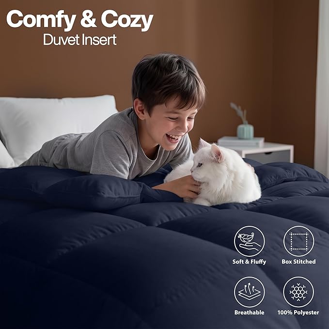 Utopia Bedding Twin Comforter, Duvet Insert, Navy, 64 x 88 Inches | Soft and Fluffy Down Alternative Bed Comforter, All Season, Breathable, Corner Tabs, Box Stitched, Durable, Machine Washable