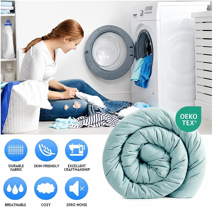 EASELAND King Size Down Alternative Comforter, Aqua, 90x102 Inches | Quilted Duvet Insert for All Seasons, Soft Lightweight Bedding with Corner Tabs, Breathable Machine Washable Hotel Quality