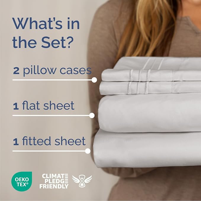 Cal King Size 4 Piece Sheet Set - Breathable & Cooling Sheets - French Grey | Hotel Luxury Bed Sheets for Women & Men, Deep Pockets, Easy-Fit, Extra Soft & Wrinkle Free Sheets, Oeko-Tex Bed Sheet Set