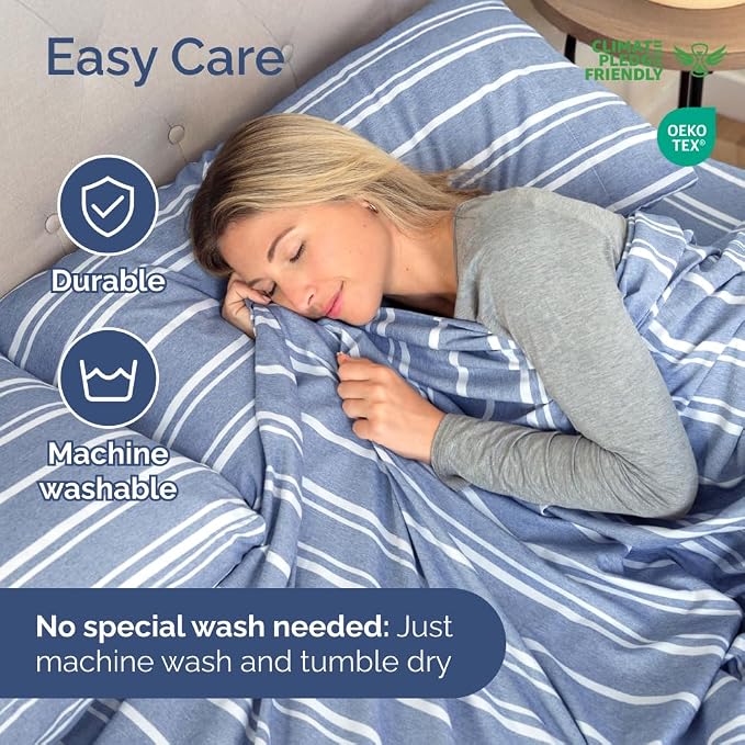 Short Queen Size 4 Piece Bed Sheet Set - RV Short Queen - Blue Stripes | Ultra-Soft, Breathable & Cooling Bed Sheets Set with Deep Pockets, Hotel Luxury Bedding for Women & Men, Wrinkle & Fade Free