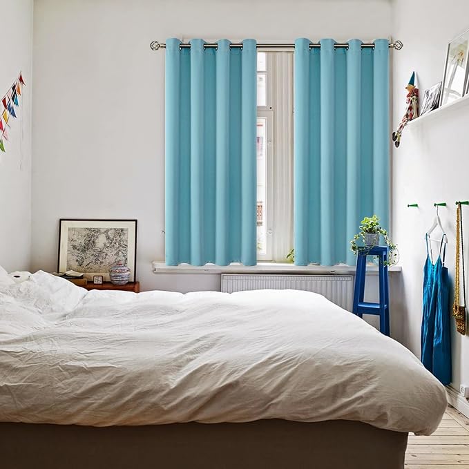 BGment Short Curtains for Small Window 54 Inch Long - Aqua Blue 2 Panels | Grommet Top, Light-Blocking, Sunblock, Thermal Insulated, Window Drapes for Kids Boys Room, 52x54 Inch