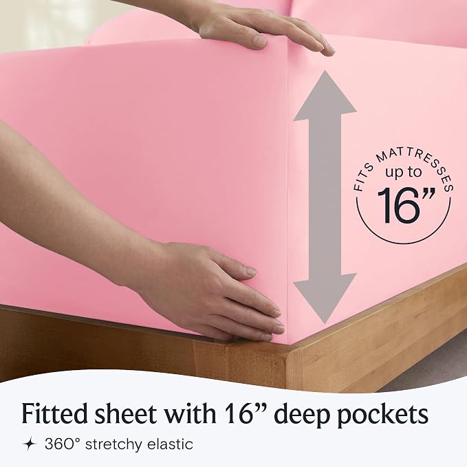 LuxClub Twin XL Sheets Set, Cooling & Soft Deep Pocket Bed Sheets, 3PC | LuxClub Silky Fitted Sheet & Pillowcase Sets, Breathable Hotel Luxury Bedding for Mattress Wrinkle Free, Baby Pink