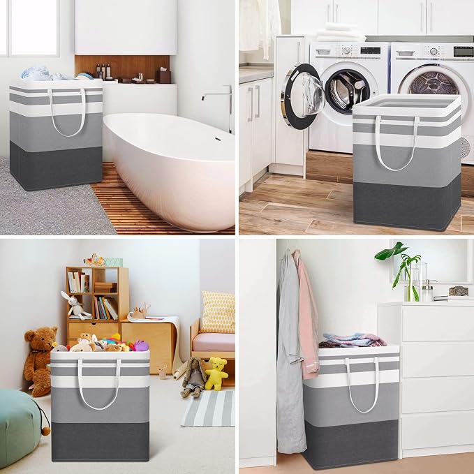 HomeHacks 2-Pack Large Laundry Basket, Waterproof, Freestanding Laundry Hamper, Collapsible Tall Clothes Hamper with Extended Handles for Clothes in The Dorm and Family Gradient Grey, 125L | Waterproof, Freestanding, Collapsible Clothes Hamper with Rei...