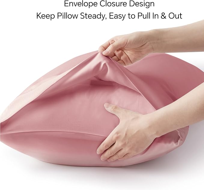 BEDELITE Pillow Cases Standard Size 2Pcs, Rayon from Bamboo, Rose Pink | Cooling and Breathable Pillow Cover for Hot Sleepers & Night Sweats, Silky Soft Cozy, Envelope Closure, 20"x26"