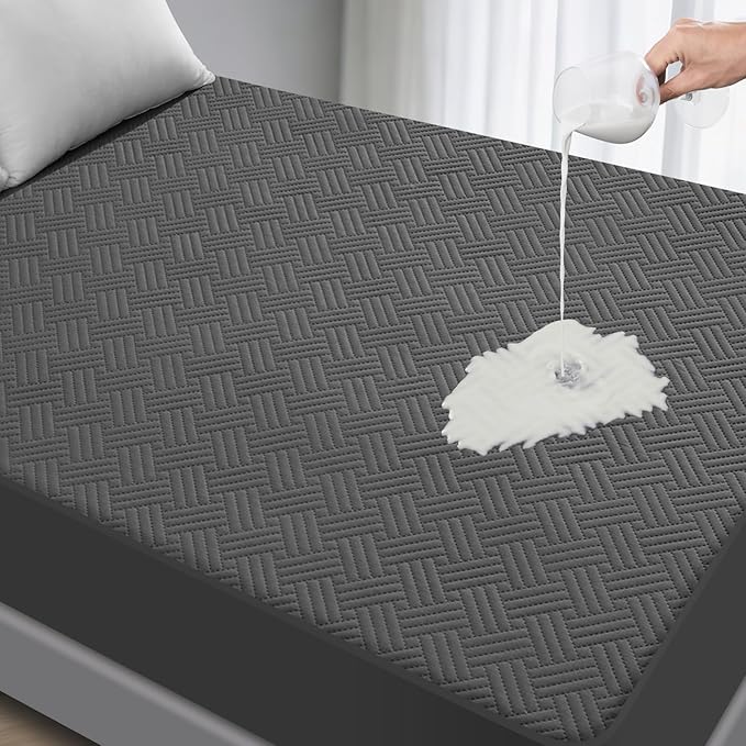 Waterproof King Size Mattress Protector with Deep Pockets, Gray | Breathable Noiseless Soft Fitted Bed Cover, Fits 8"-21" Deep Mattresses, Pet & Urine Resistant, Machine Washable