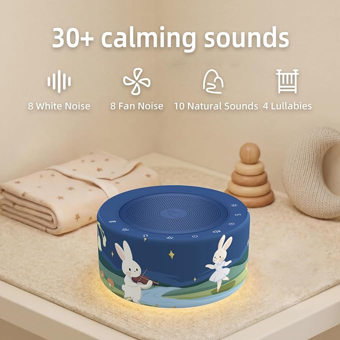 Kipcush White Noise Machine for Baby & Adults, Sleep Sound Machine with 30 Soothing Sounds, 8-Color Night Light, Memory Function, White Noise for Sleeping, Nursery, Office, Travel, Relaxation