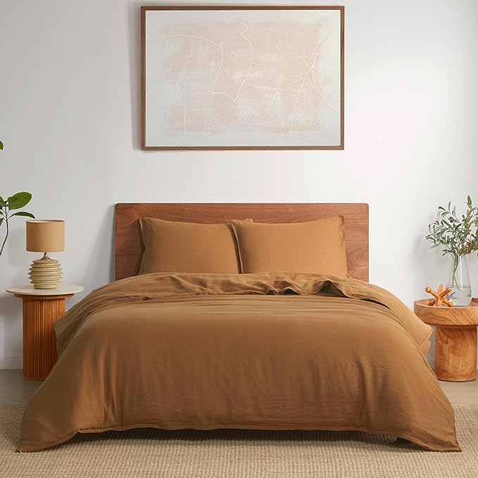 DAPU 100% French Linen Duvet Cover 3Pcs Set, 170GSM Linen Bedding, King | Soft Breathable All-Season for Hot sleepers, Corner Ties & Zipper Closure, French Linen Flax from Normandy, Earthy Linen