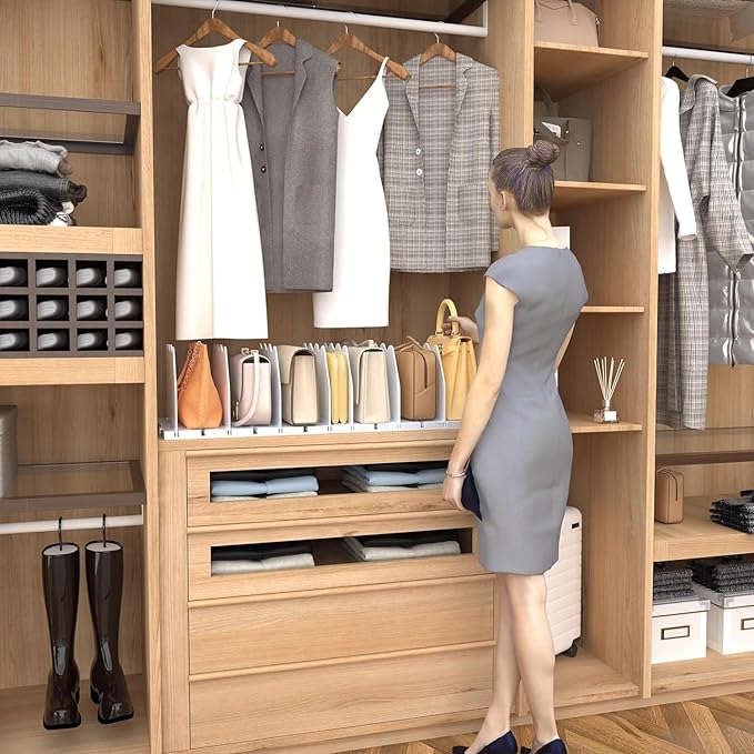 SPACEKEEPER Shelf Divider for Closet,2 Pcs Adjustable Purse Organizer,White | Closet Acrylic Handbag Separators Storage Organizer Bookshelf Separator Dividers in Bedroom,Bathroom,Kitchen,Office