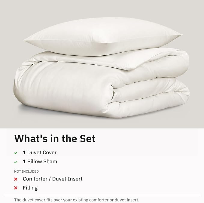 California Design Den Luxury Twin XL Duvet Cover Set, Ivory | Soft 400 Thread Count 100% Cotton Sateen Backed by GH Seal, Duvet Cover & Pillow Sham 2 Pc Set, Button Closure & Corner Ties