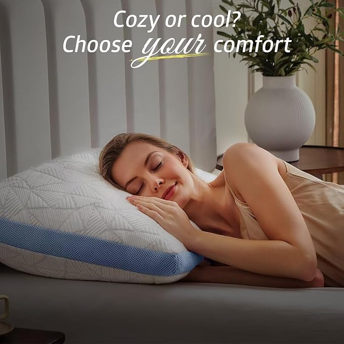 BETU Cooling King Size Pillows Set of 2, Shredded Memory Foam Cool Pillows for Hot Sleepers, Adjustable Firm Soft Support Bed Pillows Perfect for Back Neck Pain and Side Sleeping with Cover, Blue