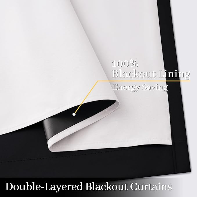 Yakamok Black 100% Blackout Curtains 84 Inches Long for Bedroom 40" Wide | Blackout Curtain Panels for Bedroom, 2 Thick Layers Grommet Top Thermal Insulated Drapes with White Back for Living Room