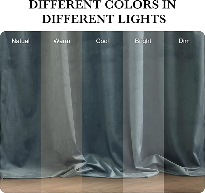 RYB HOME Dusty Blue Velvet Curtains 96 inches for Bedroom Living Room | Thermal Insulated,Privacy UV Block,OEKO-TEX Certified,Luxury Window Decor for Dining Room Sliding Door,W52 x L96,2 Panels