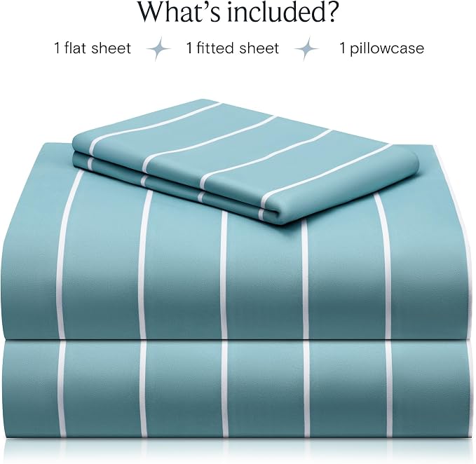 LuxClub Striped Sheets, 3 PC Striped Bed Sheets Twin Size, Deep Pockets 18" Eco Friendly Wrinkle Free-Kids-Fitted Sheets Machine Washable Hotel Bedding (Twin, Light Blue) | LuxClub Silky Fitted Sheet & Pillowcase Sets, Breathable Hotel Luxury Bedding f...