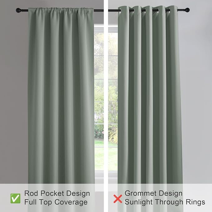 PONY DANCE Sage Green Short Window Curtain Panels 30 inch Long - Rod Pocket Room Darkening Drapes for Dorm Storage Door Kitchen Basement Farmhouse Decor, W 42 x L 30 inches, 2 Panels
