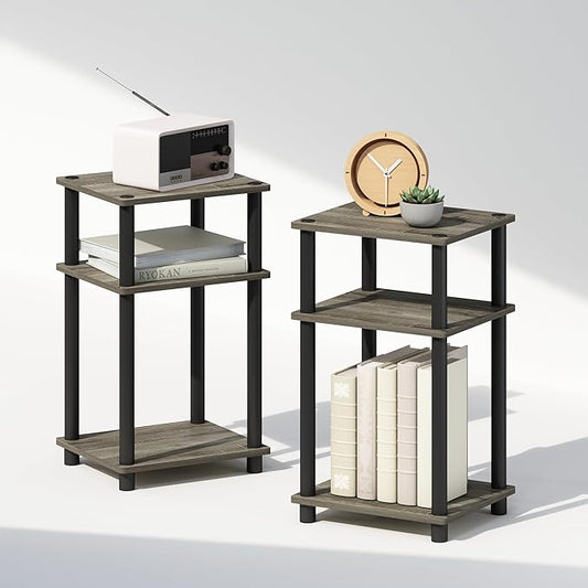 Furinno JUST Set of 2 Toolless 3-Tier Night Stand, French Oak | Compact, Narrow, Open Storage Bedside Table, End Table, Side Table, for Bedroom, Dorm