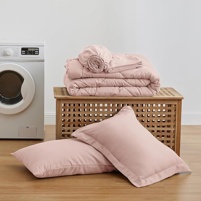 Love's cabin Twin XL Bedding Set, 5 Pieces Pink All Season with Comforter, Sheets, Pillowcase & Sham