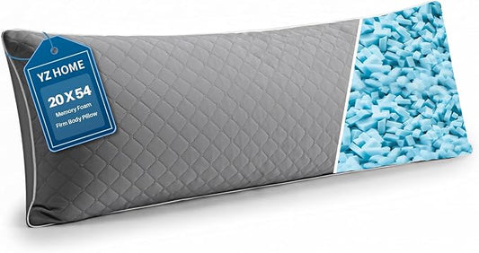 YZ HOME Long Body Pillow for Adults - Firm Body Pillow Insert | Body Pillow Insert with Shredded Memory Foam,Adjustable Height,Soft Support for Side Sleeper,Washable (Grey, 20x54'')