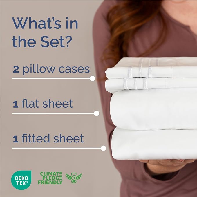 Full Size 4 Piece Sheet Set - Comfy Breathable & Cooling Sheets - White | Hotel Luxury Bed Sheets for Women & Men, Deep Pockets, Easy-Fit, Extra Soft and Wrinkle Free Sheets, Oeko-Tex Bed Sheet Set