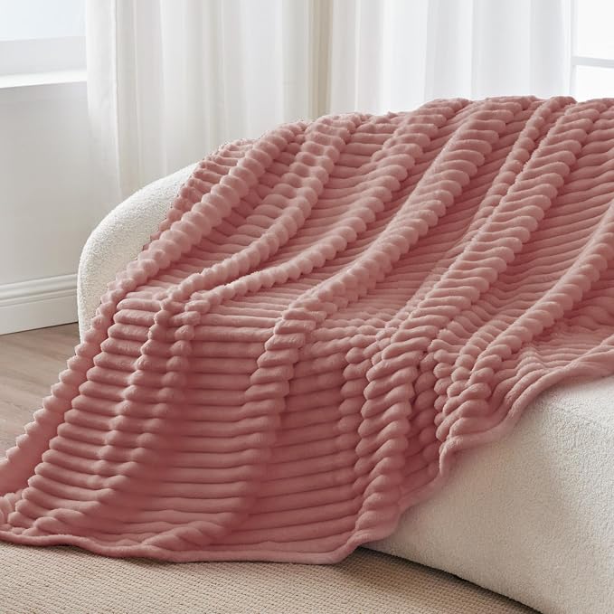 BEDELITE Ribbed Twin Blanket for Couch & Bed, Dusty Pink, 60"x80" | Ultra-Soft Plush Fleece, Cozy, Warm Yet Lightweight, Ribbed Texture, Home Decor, Machine Washable, Giftable, All-Season Use