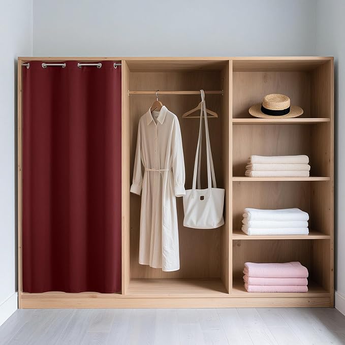 Joydeco Door Curtain Blackout Curtains for Doorway Privacy Closet Drapes | Room Divider Curtains for Bedroom Living Room, Sliding Door Curtains for Open Closet (Burgundy Red, 52Wx84L, 1 Panel)