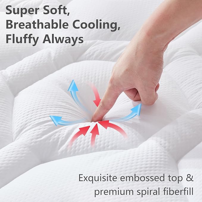 ELVEN HOME Queen Size Mattress Pad Waterproof, Pillow Top Cooling Mattress Topper Cover, Quilted Fitted Mattress Protector Washable, Deep Pocket 8-21" (60x80 inch, White)