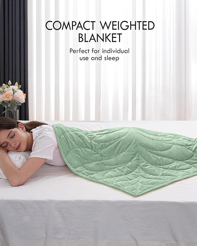 Weighted Lap Blanket for Adults, 7 lbs 41" x 53", Leaf Pattern, Sage Green | Washable Weighted Blankets, Small Portable Blanket for Relaxation, Cozy Luxury Crystal Velvet All-Season Heavy Blanket