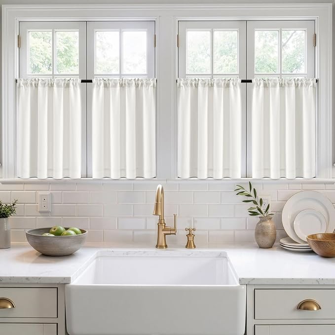 MIULEE 4-Panel 36 Inch Blackout Kitchen Tier Curtains Over Sink Natural | Privacy Protection, Heat/Light Blocking, Cafe Curtains, Top&Bottom Rod Pocket, Suitable for Small Windows, Soft&Durable