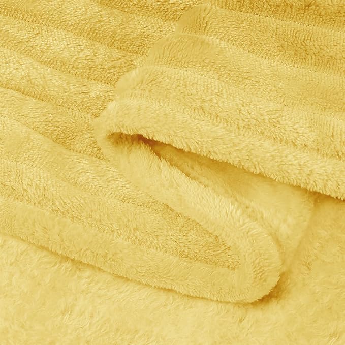 BEDELITE 3D Ribbed Light Yellow Fleece Throw Blanket for Couch, 50x60 Inch | Soft Warm Decorative Fluffy Blanket, Cozy Plush Lightweight Fuzzy Throw Blanket for Bed Sofa Home Room Decor, Gift for Women
