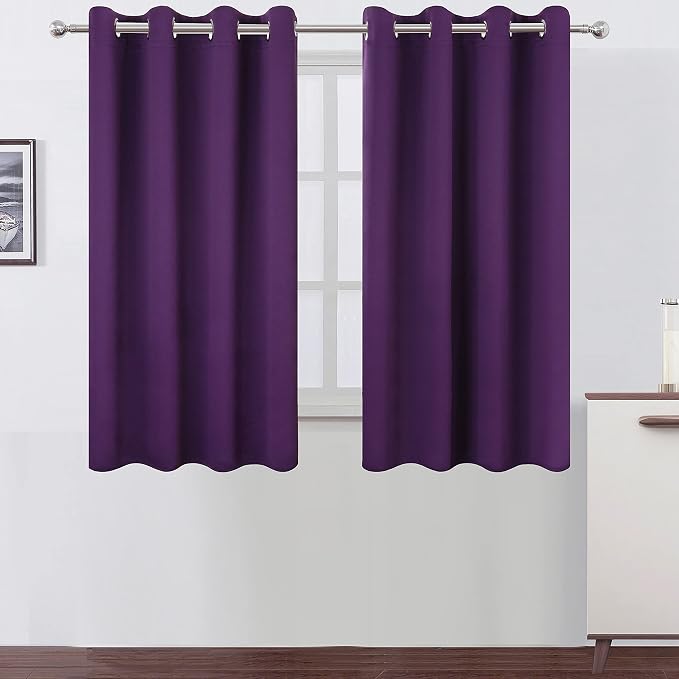 Purple Blackout Curtains/52 x 45 Inch Length Kids Curtains/Set of 2 Panels Grommet Bedroom Curtains for Living Room