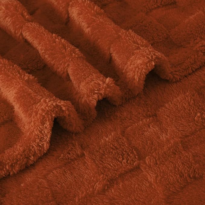 Burnt Orange Throw Blanket 108”×90”Checkered Design for Sofa | Super Soft Cozy Fleece Plush Microfiber 3D Square Pattern Flannel Blanket for Couch Bed Lightweight for Adults,Women