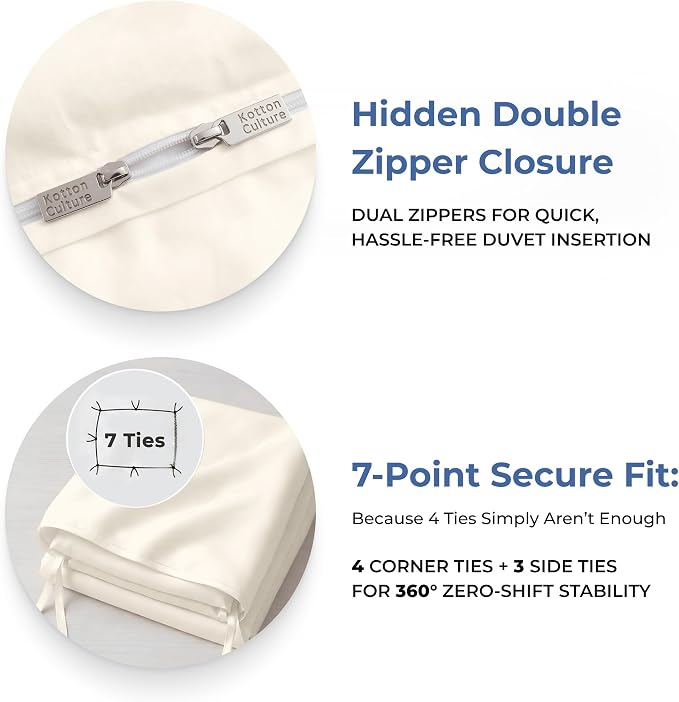 1 Pc Duvet Cover King Size-100% Egyptian Cotton 600 Thread Count Ultra Soft Premium Durable Comforter Cover Zipper Closure & Corner Ties - (Ivory, 104" X 94")