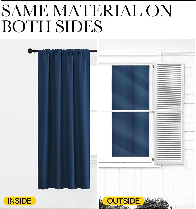 NICETOWN Window Curtains Blackout Drapes, Moroccan Blue, 1 Pair, 52 by 84-Inch, Thermal Insulated Solid Rod Pocket Blackout Curtains/Draperies for Living Room