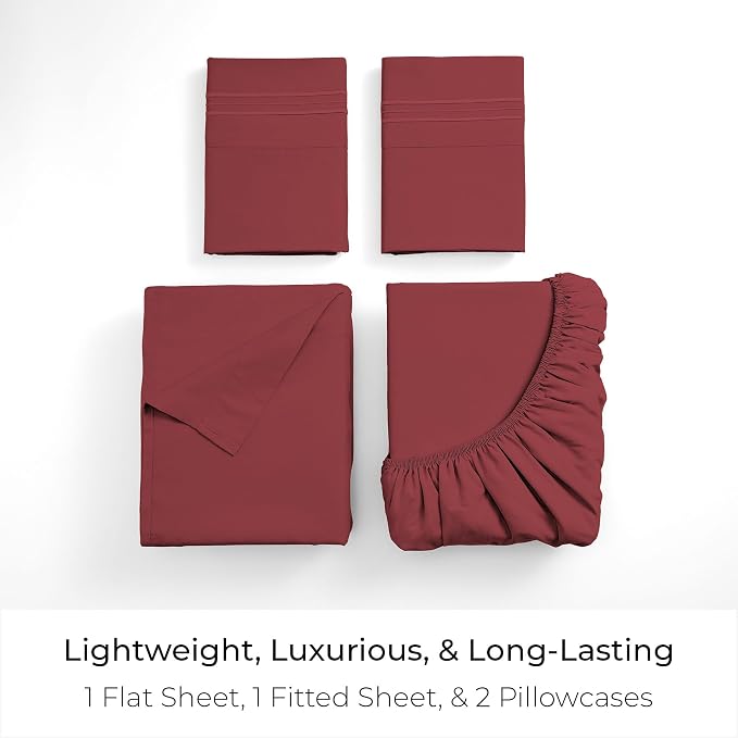 Mellanni Iconic 4-Piece, Ultra Soft Sheet Set (Full, Brick Red) | 10M+ Sleepers. Lab-tested: Sleeps Cool, Stays Bright, Strong, Smooth. Good Housekeeping Best Bedding, 7 yrs running.