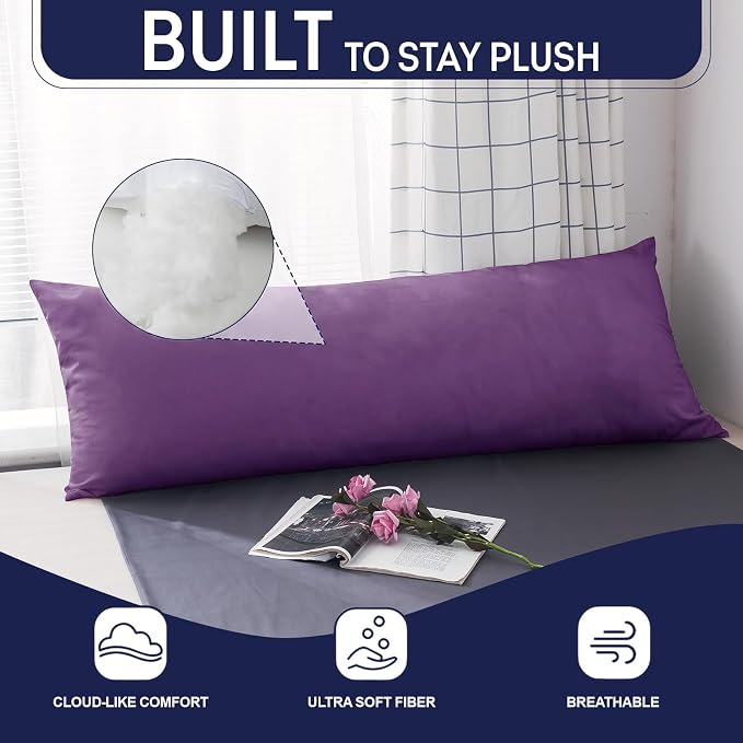 DOWNCOOL Large Body Pillow Insert- Breathable Full Body Pillow for Side Sleeper - Soft Long Bed Pillow for Adults - 20 x 54 inch (Purple)