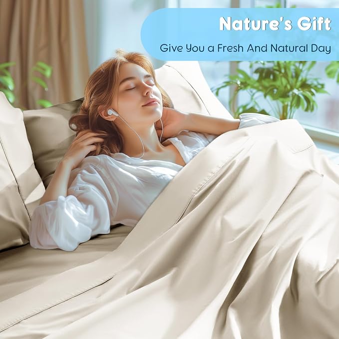SONORO KATE 1000 Series 100% Egyptian Cotton King Sheet Set,4 Pieces | Soft,Breathable Long Staple,Sateen Weave,Luxury 5-Star Hotel Bed Sheets,16" Deep Pocket,Cream