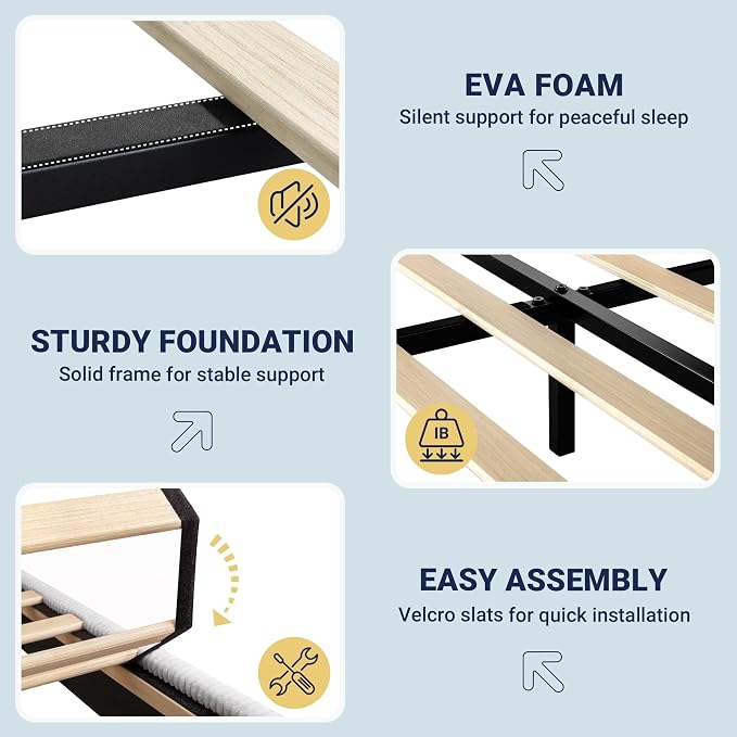Allewie King Bed Frame, Adjustable Corduroy Headboard, Platform, Grey | Adjustable Headboard, Corduroy Fabric, Low Profile, Wooden Slats, 1000 lb Capacity, No Box Spring Needed
