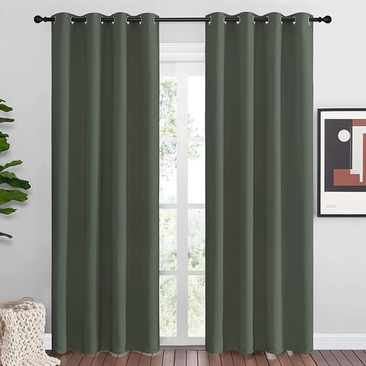 NICETOWN Dark Mallard Blackout Curtains for Living Room 55" x 86" 2 Panels | Home Decorations Thermal Insulated Solid Grommet Top Panels Drapes for Gift, Light Blocking Room Darkening Bedroom Home Decor